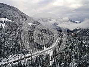 Snowy Stevens Pass Washington Mountain Highway Aerial