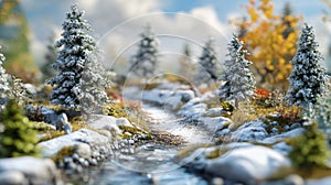 Snowy Stream in a Winter Forest