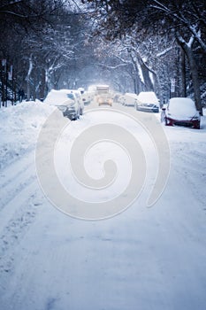 Snowy street in Montreal Canada