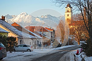 Town of Poprad under High Tatras mountains in winter, Slovakia photo