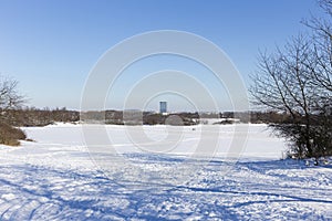 Snowy sunny Ticha Sarka in the Winter, Nature Reserve in Prague