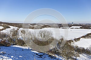 Snowy sunny Ticha Sarka in the Winter, Nature Reserve in Prague