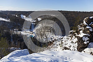 Snowy sunny Ticha Sarka in the Winter, Nature Reserve in Prague