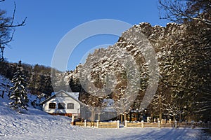 Snowy sunny Ticha Sarka in the Winter, Nature Reserve in Prague