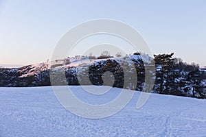 Snowy sunny Ticha Sarka in the Winter, Nature Reserve in Prague