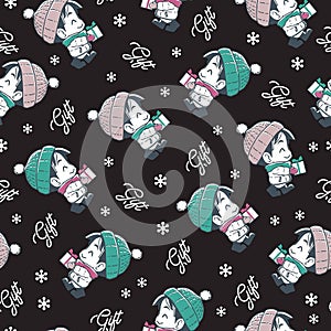 Snowy Surprises Boy Gift Time Vector Pattern
