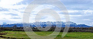 Snowy Talysh Mountain landscape, greens in Lankaran, Azerbaijan