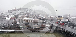 Snowy Tbilisi in winter, Georgia.