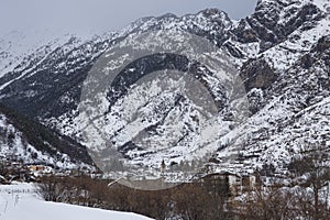 Snowy town of Espot in winter. photo