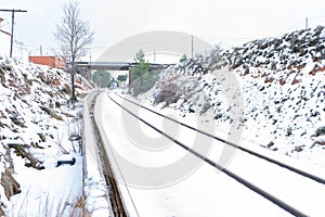 Snowy train tracks