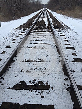 Snowy train tracks