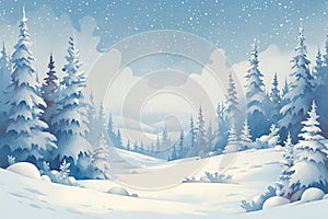 Snowy tranquility Winter landscape featuring fir trees and gentle snowfall