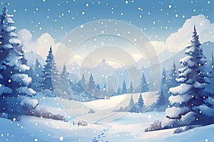 Snowy tranquility Winter landscape featuring fir trees and gentle snowfall