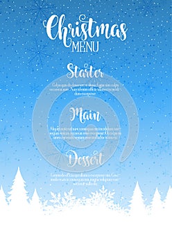 Snowy tree landscape Christmas menu design