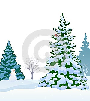 Snowy tree and snowman background