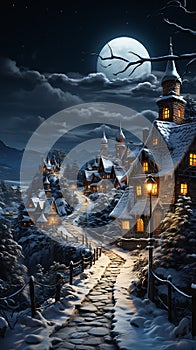 The Snowy Village and the Haunted House on the Hill