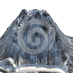 Snowy volcano on an isolated white background .3d illustration, rendering photo