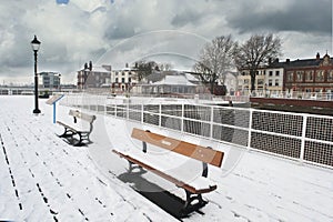 Snowy waterfront, Hull, England