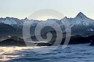 Snowy Watzmann mountain range, Germany