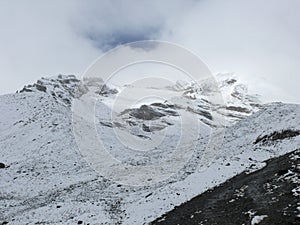 Snowy weather on way to Thorong La Pass, Nepal