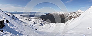 Snowy white Kepler Track during spring in Fiordland National Park of the South Island of New Zealand.