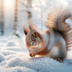 Snowy Wildlife Encounter: Curious Squirrel Amidst Winter