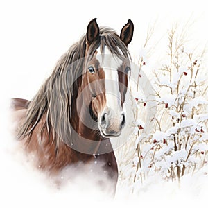 Snowy Willow Forest: Realistic Portrait Of A Paint Horse