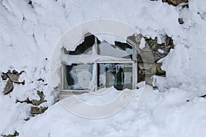 Snowy window in finland, lapland