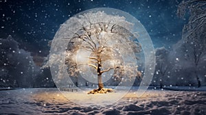 Snowy winter air hosts enchanting imaginary trees, dreamlike allure.AI Generated