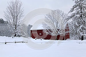 Snowy Winter Barn In New England