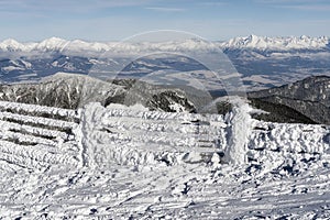 Snowy winter hills in High Tatras from Low Tatras mountains, Slovakia