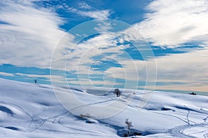 Snowy winter Landscape of the Lessinia Plateau - Altopiano della Lessinia Veneto Italy