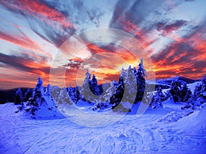 Snowy winter landscape in the mountains