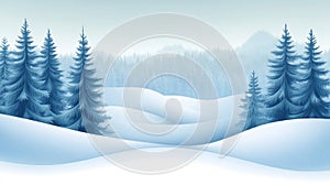 Snowy Winter Landscape With Pine Trees