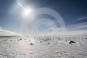 Snowy winter landscape at Pingvellir, Southern Iceland