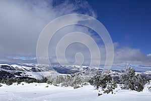 Snowy winter landscape of range mountains