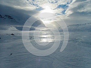 Snowy winter landscape of Sarek national park in swedish lappland