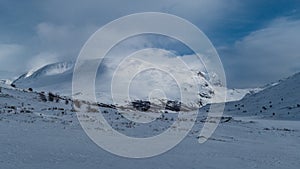 Snowy winter landscape of Sarek national park in swedish lappland