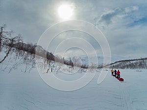 Snowy winter landscape of Sarek national park in swedish lappland