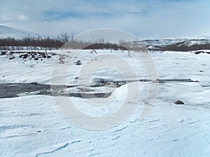 Snowy winter landscape of Sarek national park in swedish lappland