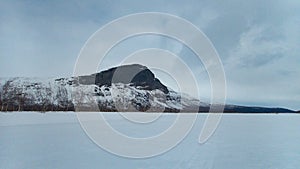 Snowy winter landscape of Sarek national park in swedish lappland