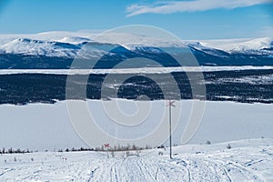 Snowy winter landscape of Sarek national park in swedish lappland