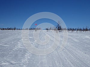 Snowy winter landscape of Sarek national park in swedish lappland