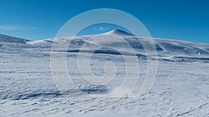 Snowy winter landscape of Sarek national park in swedish lappland