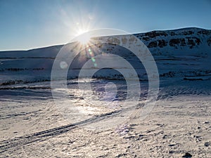 Snowy winter landscape of Sarek national park in swedish lappland