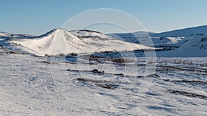 Snowy winter landscape of Sarek national park in swedish lappland