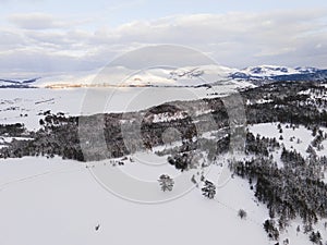 Snowy winter landscape. Mountains glowing in the sunshine at dawn, Zlatibor, Tornik,  Serbia