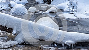 Snowy winter landscape with a wild stream