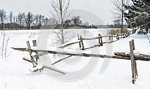 Snowy Winter scene cedar fence