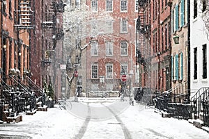 Snowy winter scene in the Greenwich Village, New York City photo